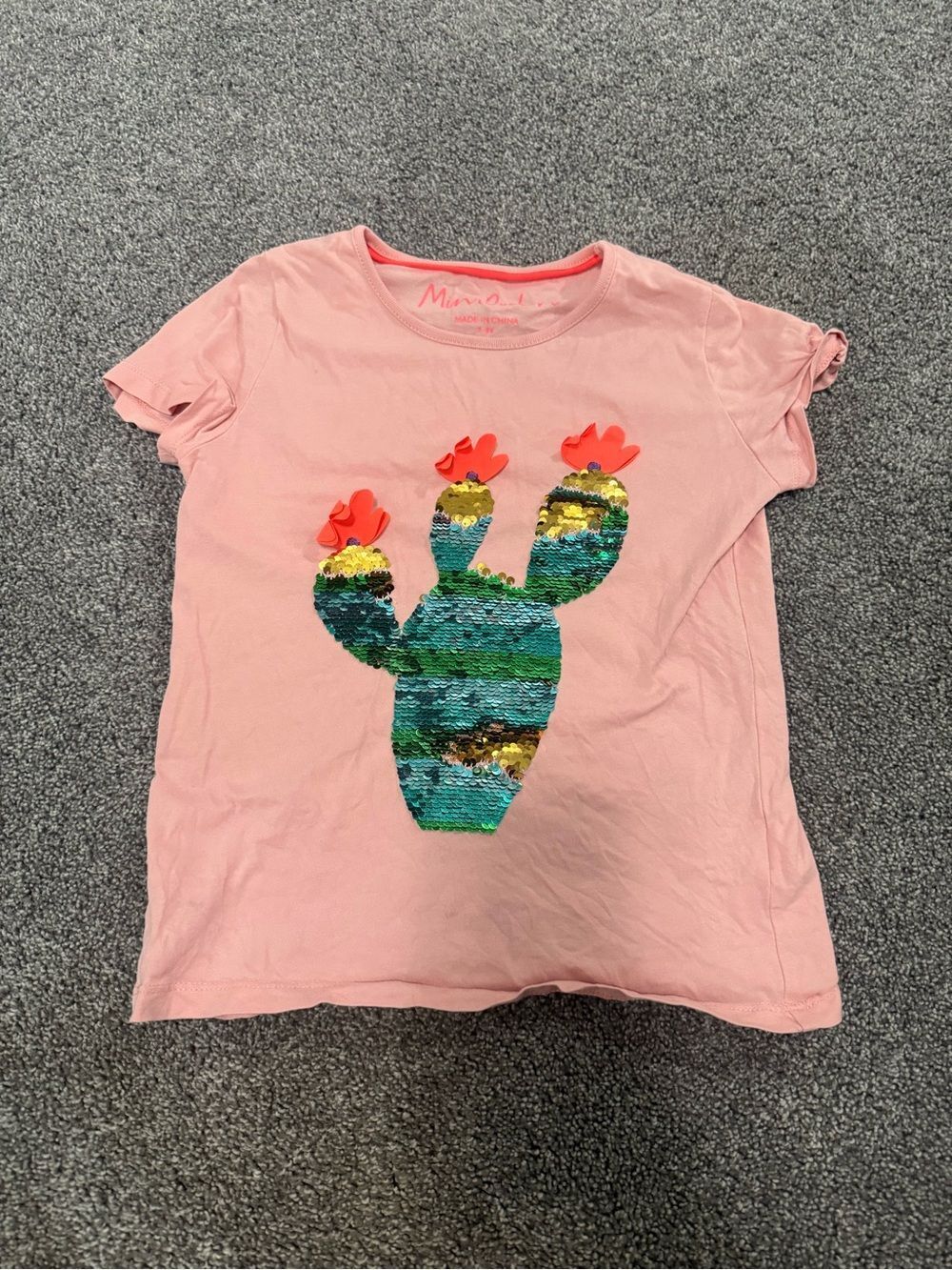 Mini Boden Flip Sequin Cactus Pink Short Sleeve Tee Sz 7-8